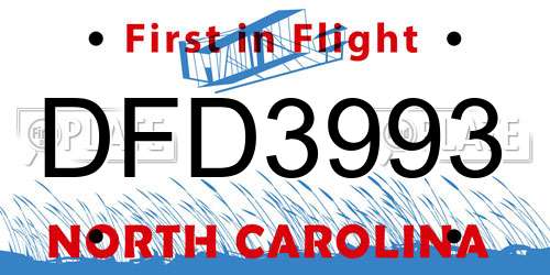 DFD3993 North Carolina License Plate