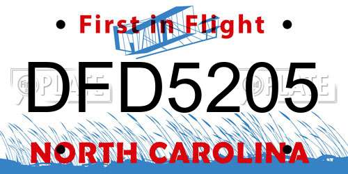 DFD5205 North Carolina License Plate