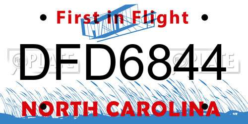 DFD6844 North Carolina License Plate