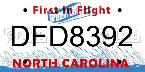 DFD8392 North Carolina License Plate