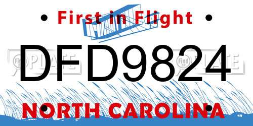 DFD9824 North Carolina License Plate