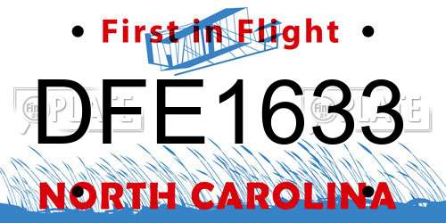 DFE1633 North Carolina License Plate
