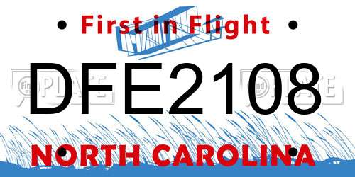 DFE2108 North Carolina License Plate