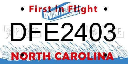 DFE2403 North Carolina License Plate