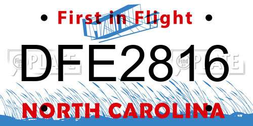 DFE2816 North Carolina License Plate