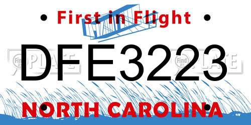 DFE3223 North Carolina License Plate
