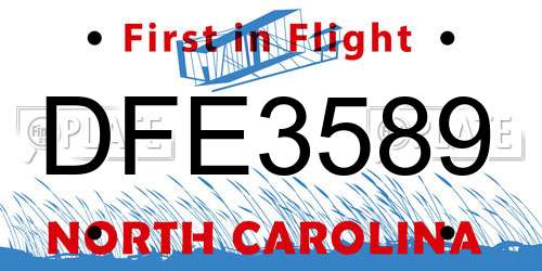 DFE3589 North Carolina License Plate