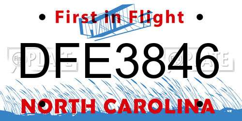 DFE3846 North Carolina License Plate