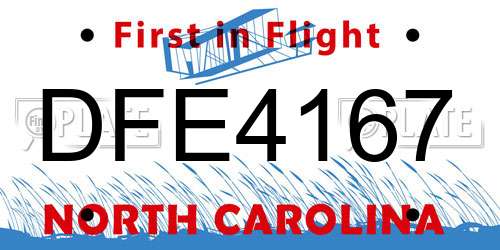 DFE4167 North Carolina License Plate