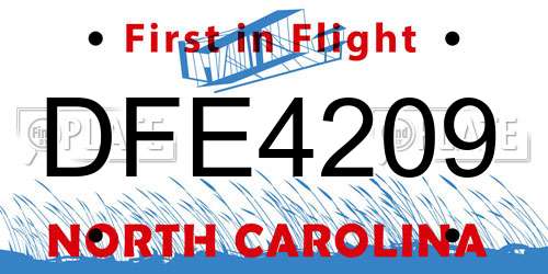 DFE4209 North Carolina License Plate