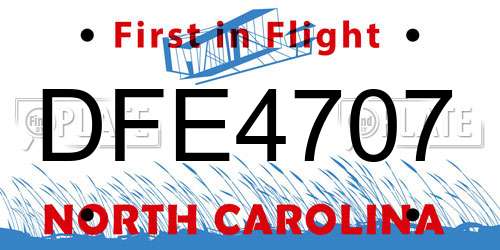 DFE4707 North Carolina License Plate