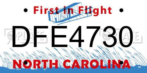 DFE4730 North Carolina License Plate