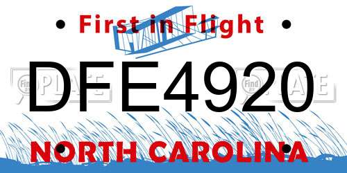 DFE4920 North Carolina License Plate