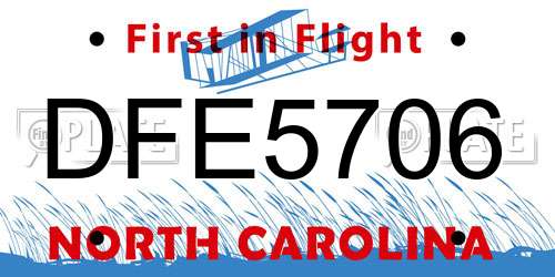 DFE5706 North Carolina License Plate