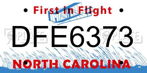 DFE6373 North Carolina License Plate