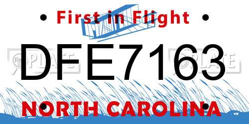 DFE7163 North Carolina License Plate