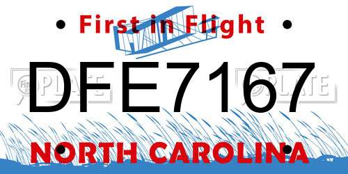 DFE7167 North Carolina License Plate