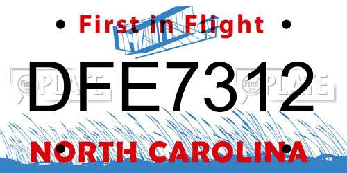 DFE7312 North Carolina License Plate
