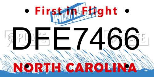 DFE7466 North Carolina License Plate