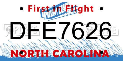 DFE7626 North Carolina License Plate