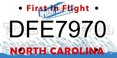 DFE7970 North Carolina License Plate