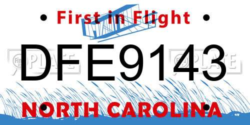 DFE9143 North Carolina License Plate
