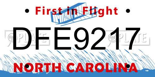 DFE9217 North Carolina License Plate