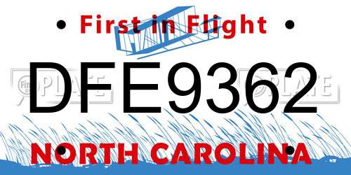 DFE9362 North Carolina License Plate