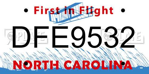 DFE9532 North Carolina License Plate