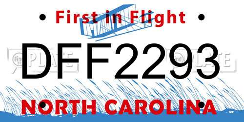 DFF2293 North Carolina License Plate