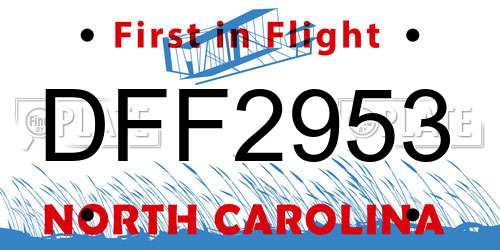 DFF2953 North Carolina License Plate