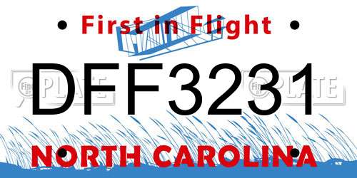 DFF3231 North Carolina License Plate