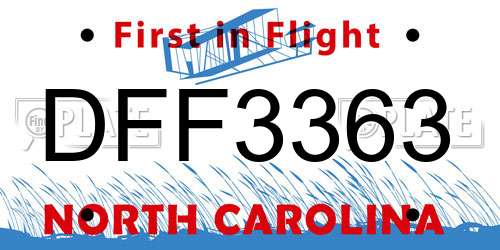 DFF3363 North Carolina License Plate