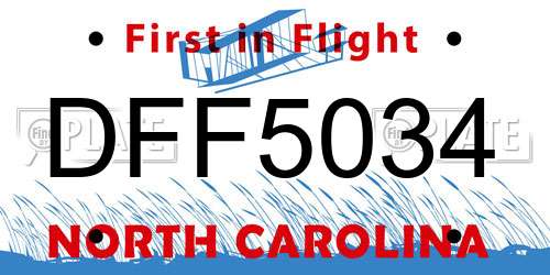 DFF5034 North Carolina License Plate