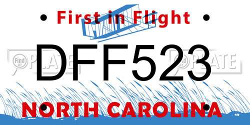DFF523 North Carolina License Plate