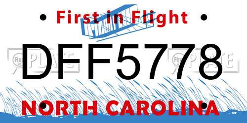 DFF5778 North Carolina License Plate