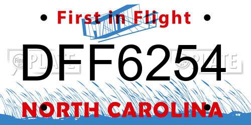 DFF6254 North Carolina License Plate
