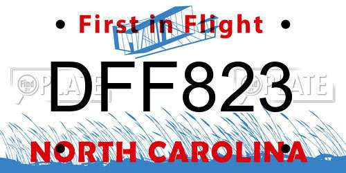 DFF823 North Carolina License Plate