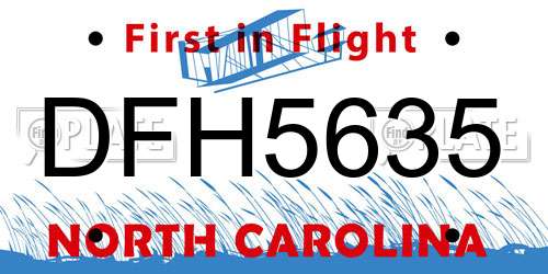 DFH5635 North Carolina License Plate