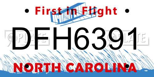 DFH6391 North Carolina License Plate