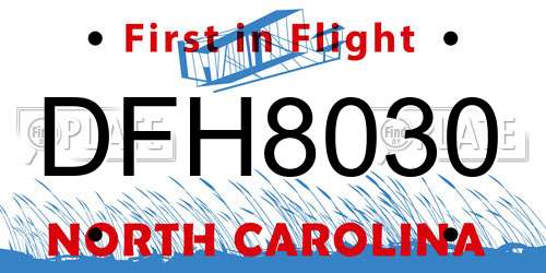 DFH8030 North Carolina License Plate