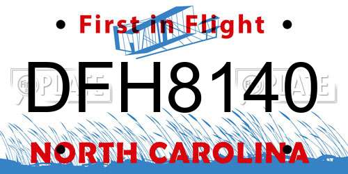 DFH8140 North Carolina License Plate