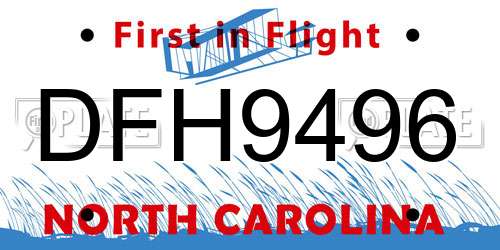 DFH9496 North Carolina License Plate