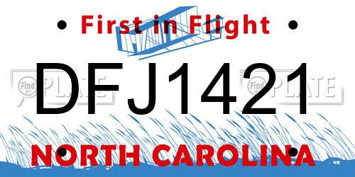 DFJ1421 North Carolina License Plate