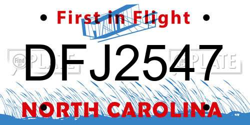 DFJ2547 North Carolina License Plate