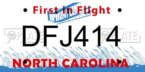 DFJ414 North Carolina License Plate
