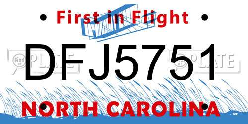 DFJ5751 North Carolina License Plate