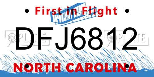 DFJ6812 North Carolina License Plate