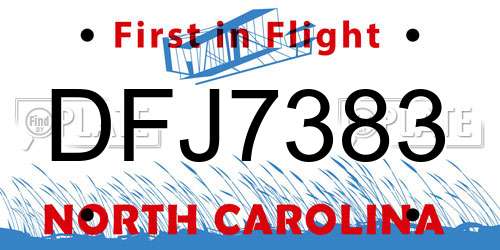 DFJ7383 North Carolina License Plate