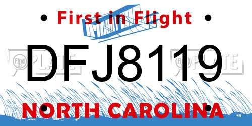 DFJ8119 North Carolina License Plate